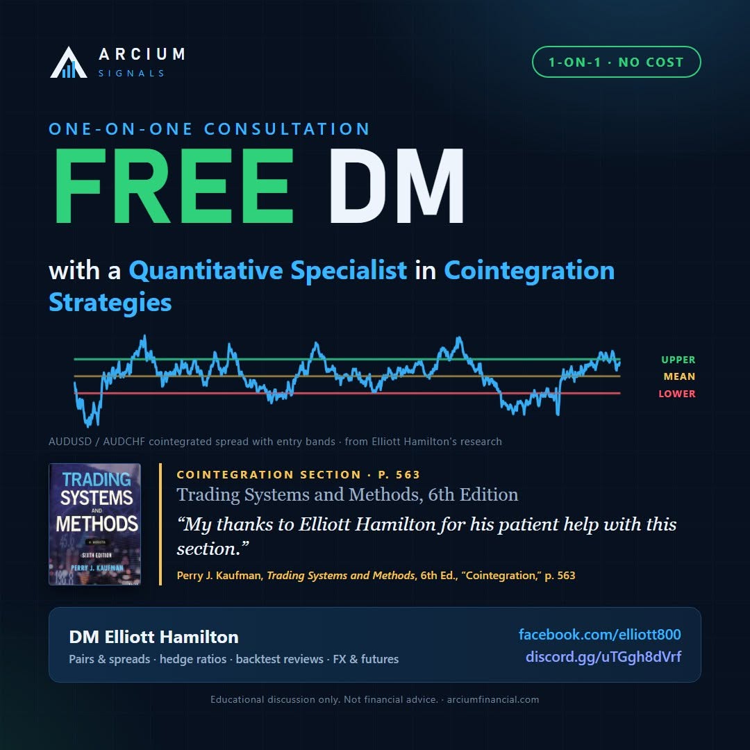 Free DM with a quantitative specialist in cointegration strategies — Elliott Hamilton, acknowledged in Trading Systems and Methods, 6th Edition, p. 563